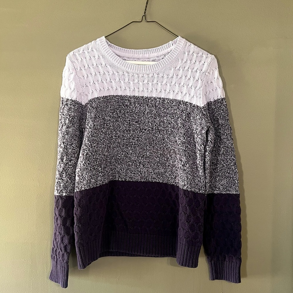 Croft & Barrow Women’s M Cotton Chunky Purple Colorblock Sweater, Size Medium